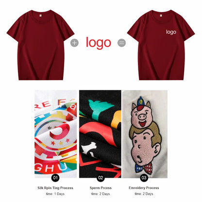 100% Cotton T-shirt Custom Logo Print Image Men and Women Clothes Diy Enterprise Embroidery Team Culture Short Sleeved Tops