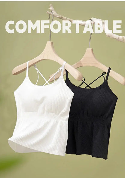 New 2025 Women's Slimming Long Tank Top Beautiful Back Bralette Innerwear Outerwear Base Layer Strap Vest Fashionable Polyest...