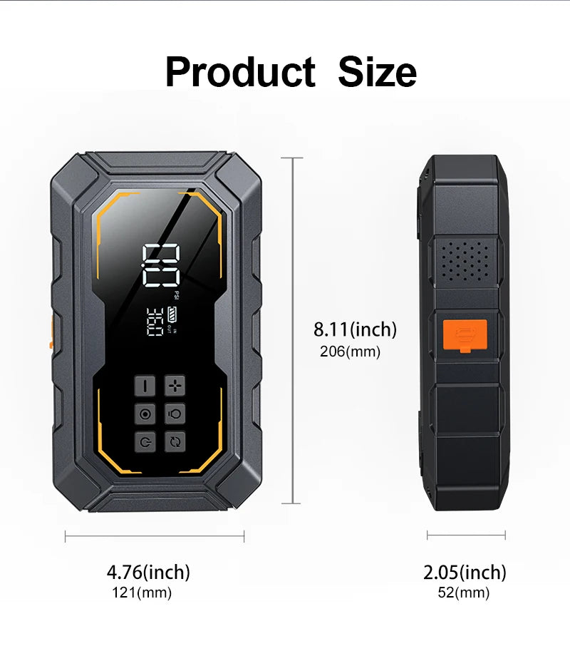 Portable Digital Car Jump Starter Air Compressor 10000 mAh Power Supply with Light Emitting Diode Light 150 psi Tire Inflator