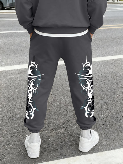 Men's Gothic Double Side Thorn Tribal Abstract Print Sweatpants Elastic Waist Soft Fabric Dark Punk Street Hip Hop Joggers