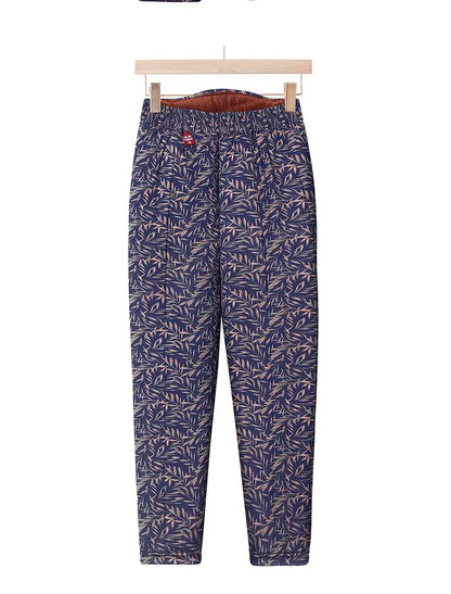 Thickened Camel down Women's Pants Autumn Winter Warm Long Trousers Fashionable Loose Fit Elderly Ladies Fashion Bamboo Leaf
