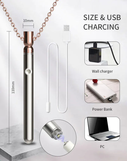 Necklace Bullet Vibrators Rechargeable Portable Stainless Steel Sliver Vibrating Pendant Massager Discreet Sex Toys For Women