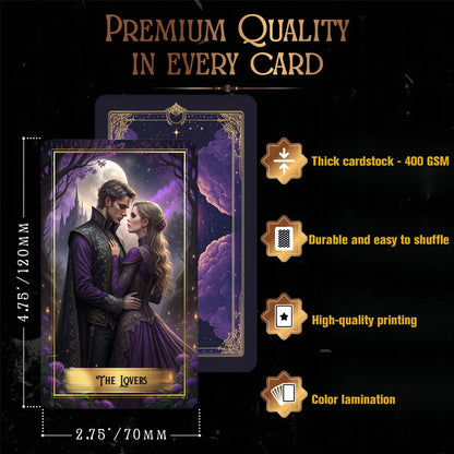 Purple Moon Tarot Cards Set, 78 Pieces, 13x8 Cm, Includes Paper Instructions, Perfect for Beginners, Enter Mystical Realm