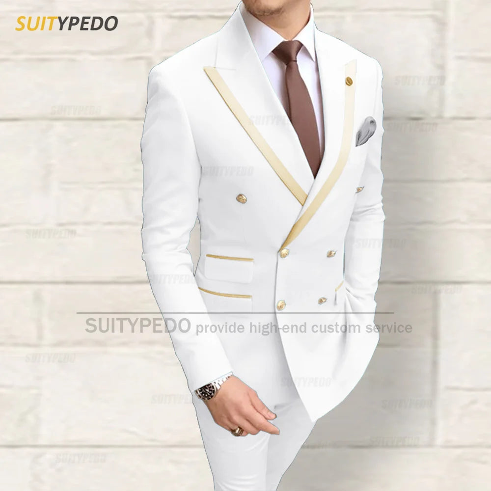 Fashion Men Red Suit Sets Wedding Party Custom Groomsman Elegant Outfits Birthday Banquet Male Stylish Blazer Pants 2 Pieces
