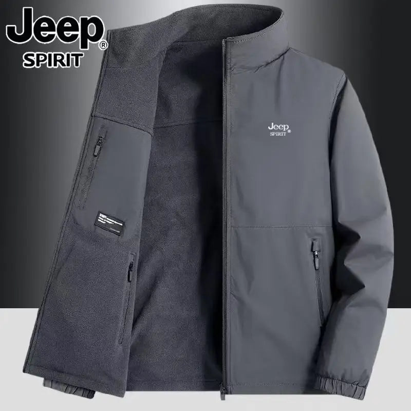 JEEP's new men's Jeep warm windproof jacket with a stand-up collar for autumn and winter, a double-sided casual jacket
