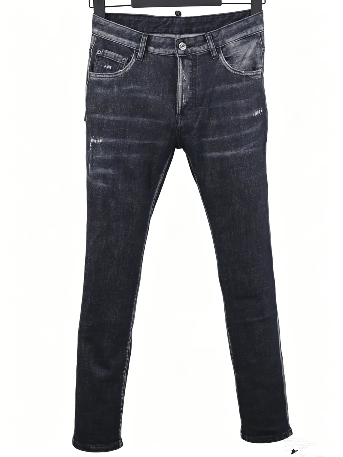 6058 Four Seasons New Men's Wash Grinding Hole Patch Paint Splash Ink Micro-bullet Leg Grey Jeans for Men