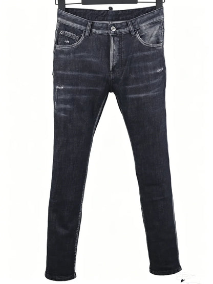 6058 Four Seasons New Men's Wash Grinding Hole Patch Paint Splash Ink Micro-bullet Leg Grey Jeans for Men