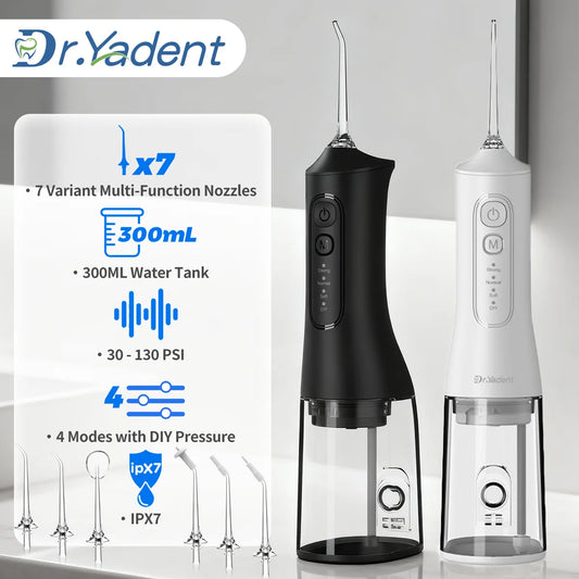 Dr.Yadent YD06 Cordless Oral Irrigator WaterFlosser 300ML Portable Water Jet USB-C Fast Charge 7 Nozzles 4 Modes IPX7 Waterproof
