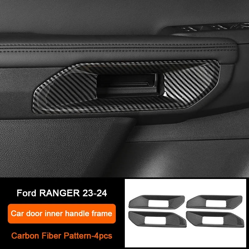 Carbon Fiber Car Interior Overlay Accessories For Ford Ranger Raptor Wildtrak T9 2022-2025, Central Gear Shift Panel Door Trim