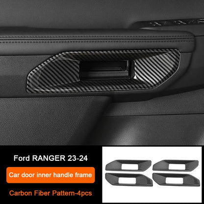 Carbon Fiber Car Interior Overlay Accessories For Ford Ranger Raptor Wildtrak T9 2022-2025, Central Gear Shift Panel Door Trim