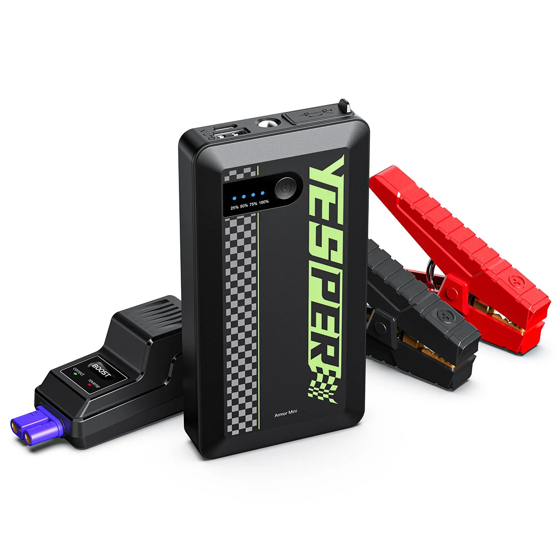 YESPER 1500A Car Jump Starter——0.7lb Mini Portable, Built-in 12000mAh, Power Bank Function, for 7.0L Gas/5.5L Diesel