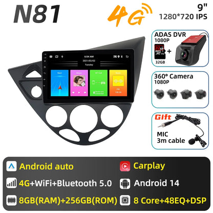 Car Multimedia for Ford Fiesta 1995 - 2001 Focus MK1 1998 - 2004 Car Radio GPS Navigation Android Stereo Carplay Auto 2 Din 4G