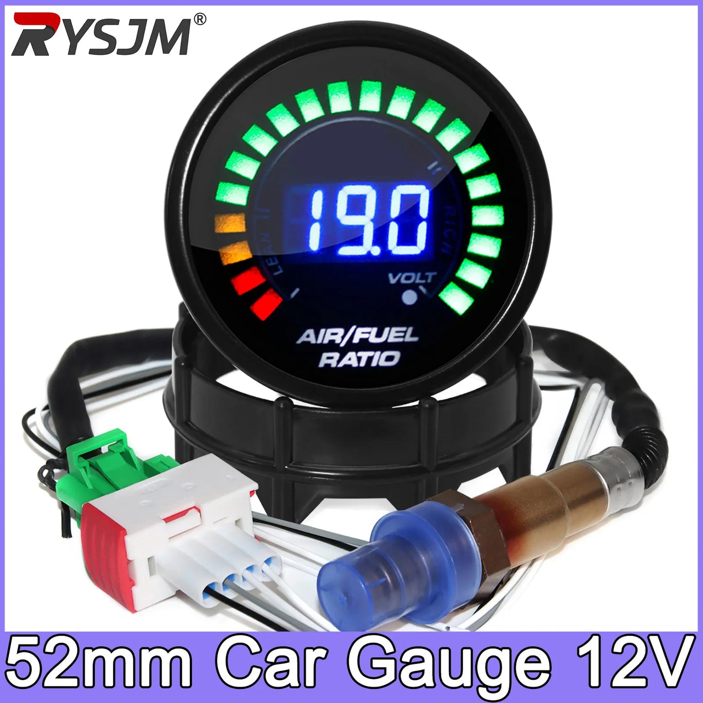 Digital 52mm Air Fuel Ratio Gauge LED Digital Display With Narrowband O2 Oxygen Sensor 06J906262AA for Gasoline Car 12V