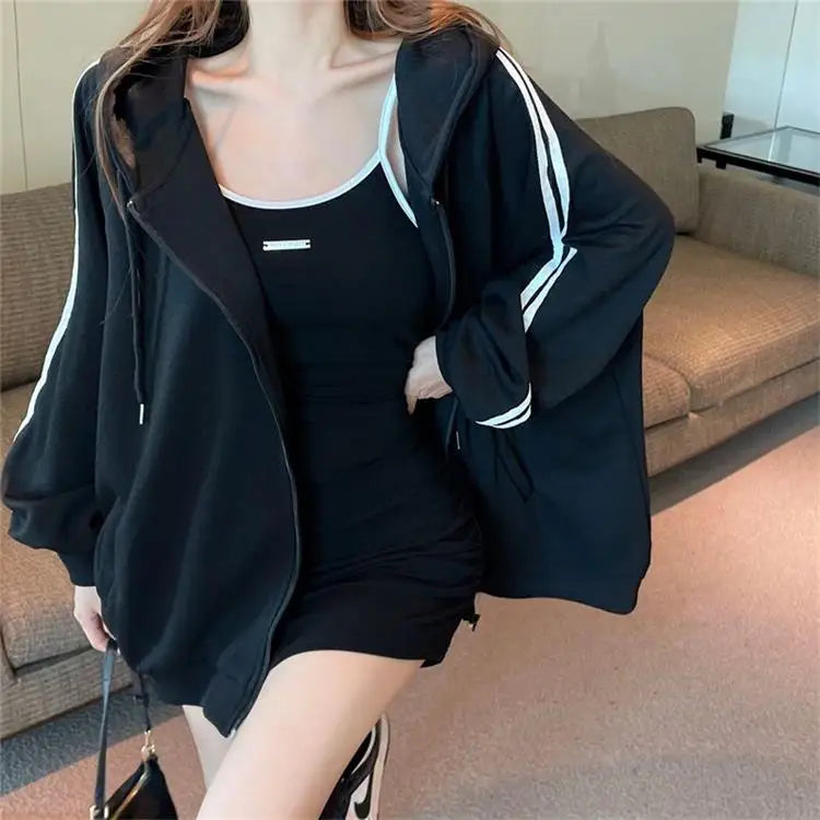 Spicy Girl Set Women's Autumn Fashion High-End Pure Desire Strap Vest  Skirt Hoodie Jacket Two-Piece Set Ladies' Wear