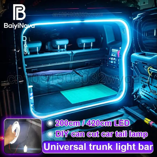 12V LED car atmosphere light, 200cm/420cm Car Universal trunk light bar, DIY can cut car tail lamp brightening Auto Accessories