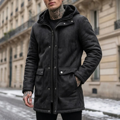 New Winter Arrivals Fleece-Lined Jackets Men’s Hooded Jackets Outdoor Windproof Zip-Up Trench Coats Faux Suede Coats Male Coat