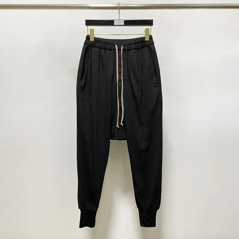 High Street Cotton Pant Cansual Men's Versatile Dark RICK RO Casual Harem Loose Pants Hanging Crotch Sweatwear Long Pants
