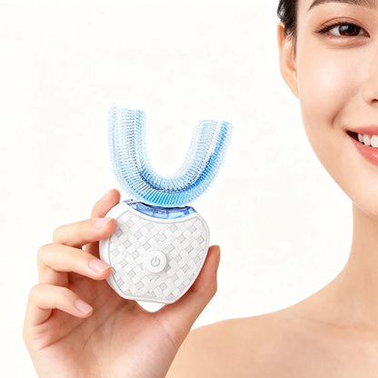 U-shaped electric toothbrush with ultrasonic oral cleaner, featuring soft bristles and an adult whitening tool
