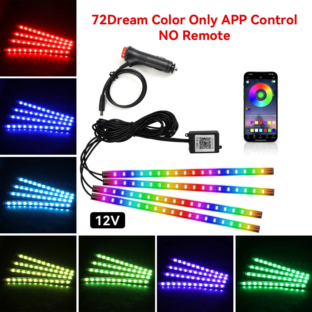 4 IN 1 Car Automotive Ambient Light Neon Foot Light Interior LED Ambient Light Car USB/Cig Music Light Environment Decoration
