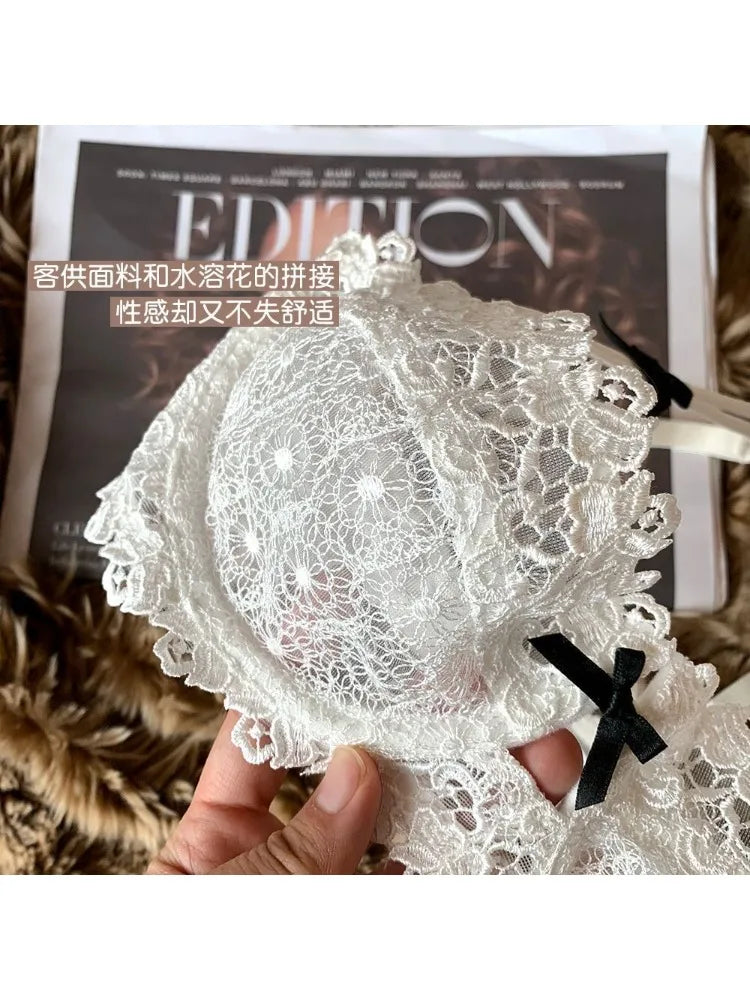 Sexy Lace Bra Set for Women Plus Size Half Cup Sheer Ultra Thin Nipple Concealed Erotic Lingerie Push Up Comfort Underwear Set