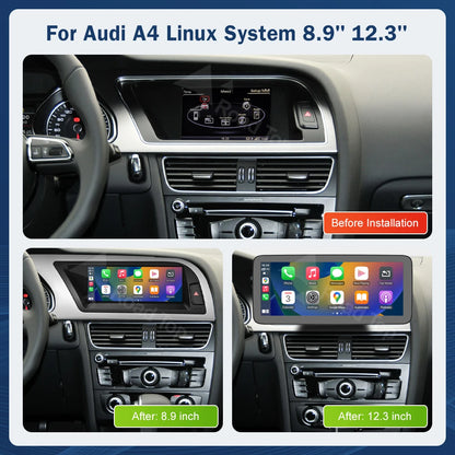 8.9 Inch 12.3"" Multimedia Display Touch Screen For Audi A4 S4 2009-2015 Airplay Miracast Function Wireless Carplay Android Auto