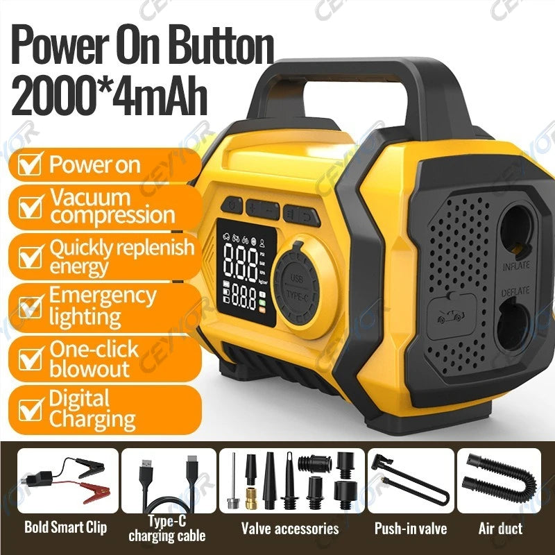 CEYYOR Emergency Power Supply for Car Jump Starter Portable Air Compressor Vacuum Cleaner High Capacity 20000mAh for Auto,Truck