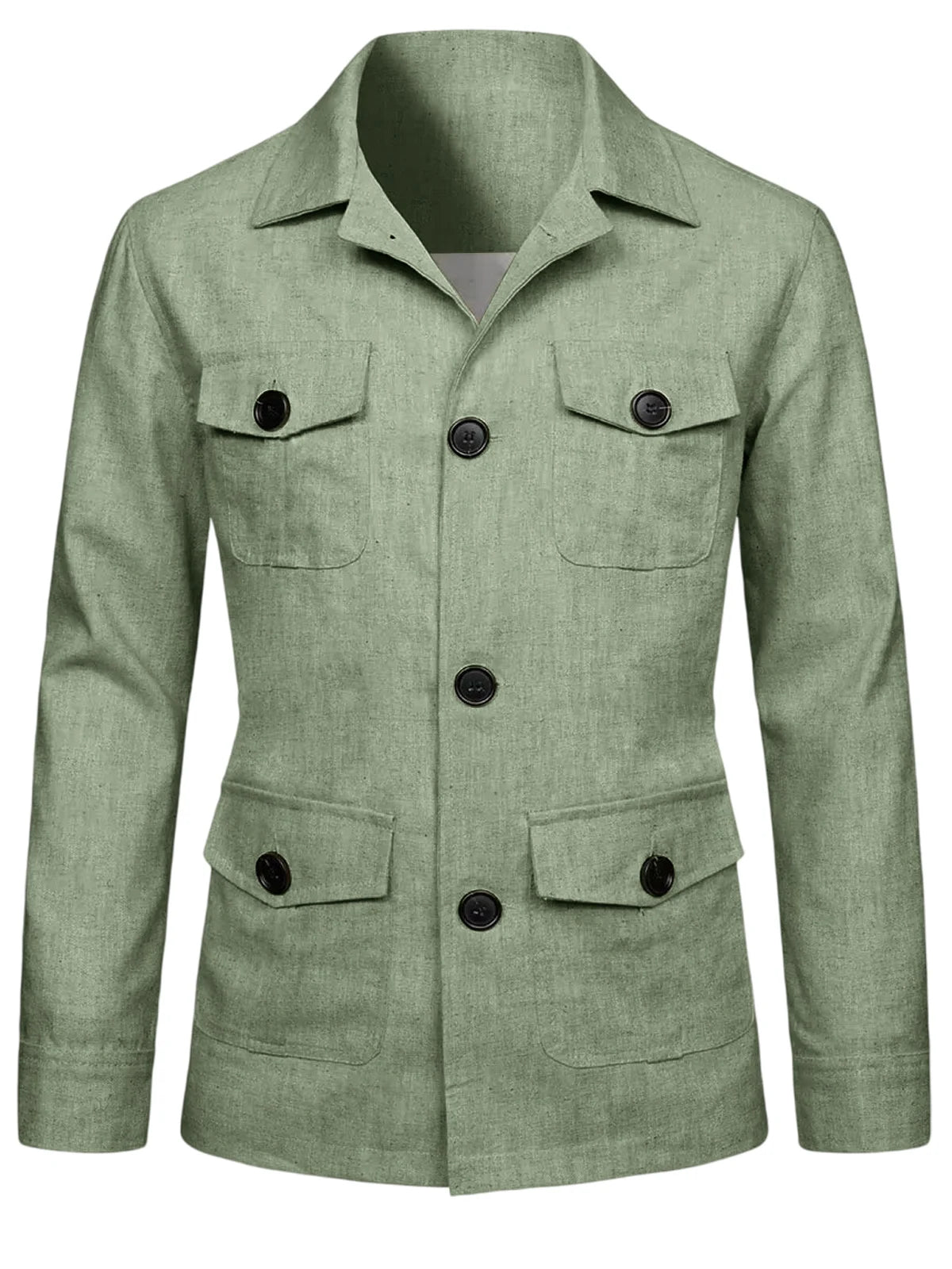 Men's Linen Blend Safari Jacket Retro British Style Multi-Pocket Workwear Coat Business Casual Suit Blazer for Spring Summer