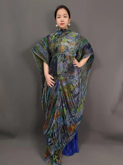 Miyake's New Heavy Industry Organza Printing Set Irregular Pants Loose Two-piece Sets Women's Clothing 2025 Summer New