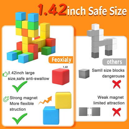 Magnetic Building Blocks Large, Magnetic Stacking Cubes for Toddlers Sensory & Montessori Toys for Boys & Girls 1 2 3 Years Old
