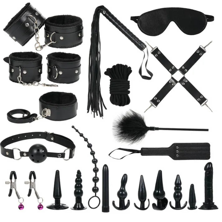 Exotic Sex Toys, Leather Plush sexy Bondage Bundle Set, Gag, Whip, Butt Plug, Sex Toys for Women, Nipple Clips, Erotic Sex Toys