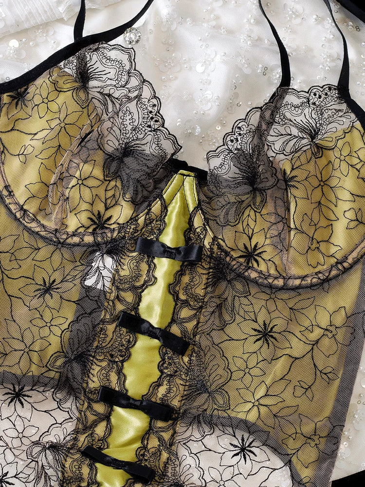 Precious Satin Feeling Lace Camisole Lingerie Set Large Size Women Push Up Underwear Fixed Double Shoulder Straps Bras