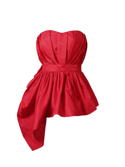 VGH Sexy Red Color Spliced Folds Tank Top for Women Sweatheart Neck Sleeveless Patchowrk Zipper Irregular Hem Vest Female Summer