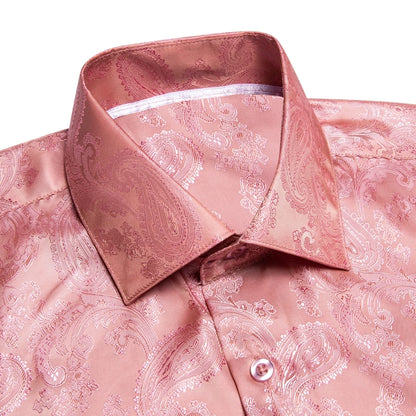Hi-Tie Mens Shirts Jacquard Paisley Floral Long Sleeve Lapel Shirt Blouse Outerwear Wedding Office Breathable High Quality