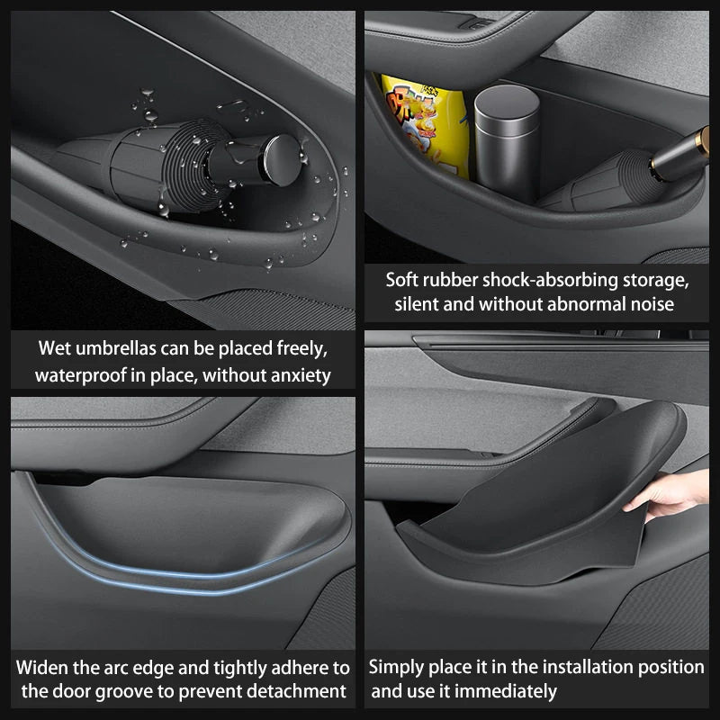 For Tesla Model YL Launch 2026 TPE Door Side Storage Box Front Rear Door Slot Organizer Tray Protector Model YL Door Storage Box