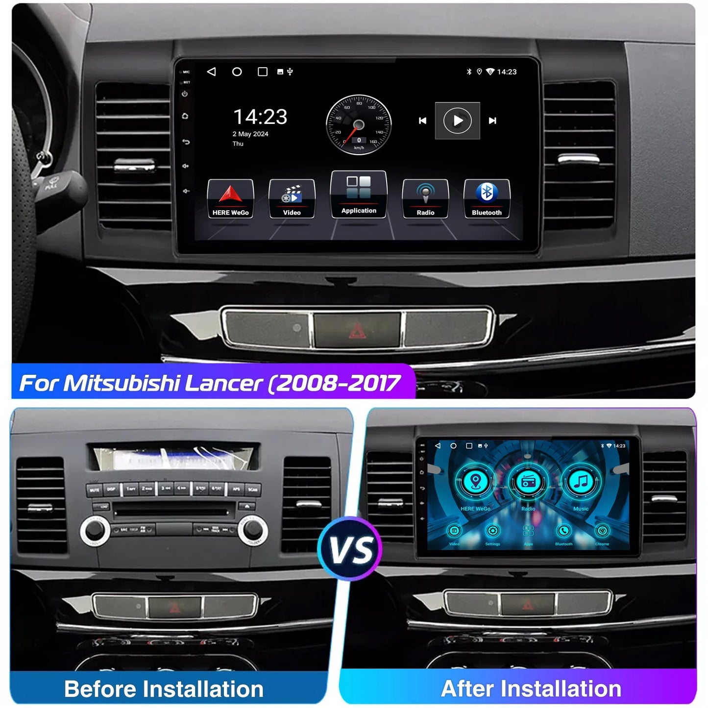 10" Android 15 Car GPS Car Stereo Radio For 2008-2017 Mitsubishi Lancer Apple Carplay 4+64G IPS Touch Screen WiFi GPS BT+DVR&CAM