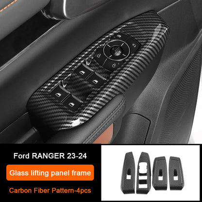 Carbon Fiber Car Interior Overlay Accessories For Ford Ranger Raptor Wildtrak T9 2022-2025, Central Gear Shift Panel Door Trim