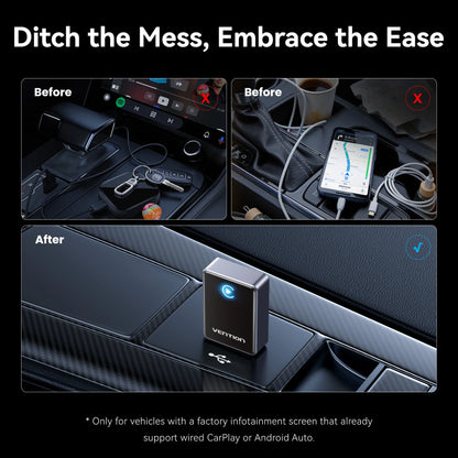 Vention 2in1 Wireless CarPlay Adapter Android Auto For OEM Car Plug and Play AI Smart Box WiFi Bluetooth Auto Connection