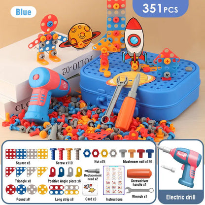 211-351Pieces Children Tool Set Electric Drill Screw Nut Puzzle Toys Pretend Play Dinosaur Drilling Assembly Educational Toy Boy