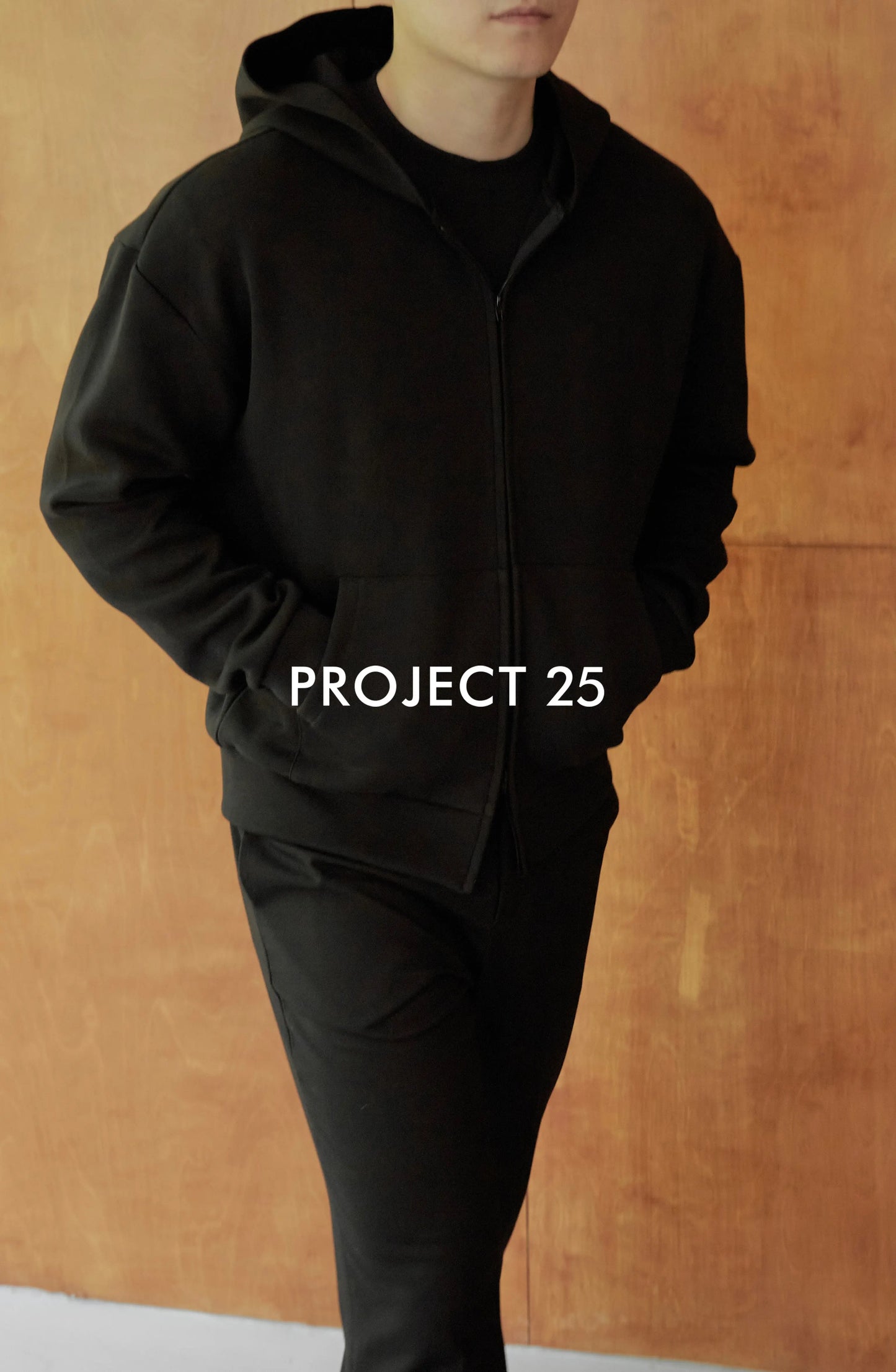 PROJECT 25 Air Layer Fabric Hooded Zip Sweatshirt Men Short Wide Silhouette Solid Color Basic Casual Commute All Match Jacket