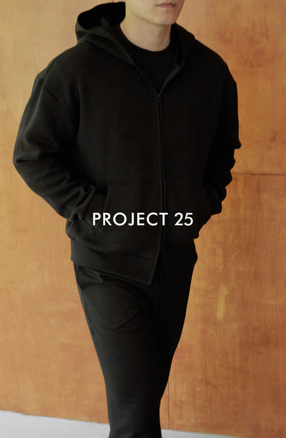 PROJECT 25 Air Layer Fabric Hooded Zip Sweatshirt Men Short Wide Silhouette Solid Color Basic Casual Commute All Match Jacket
