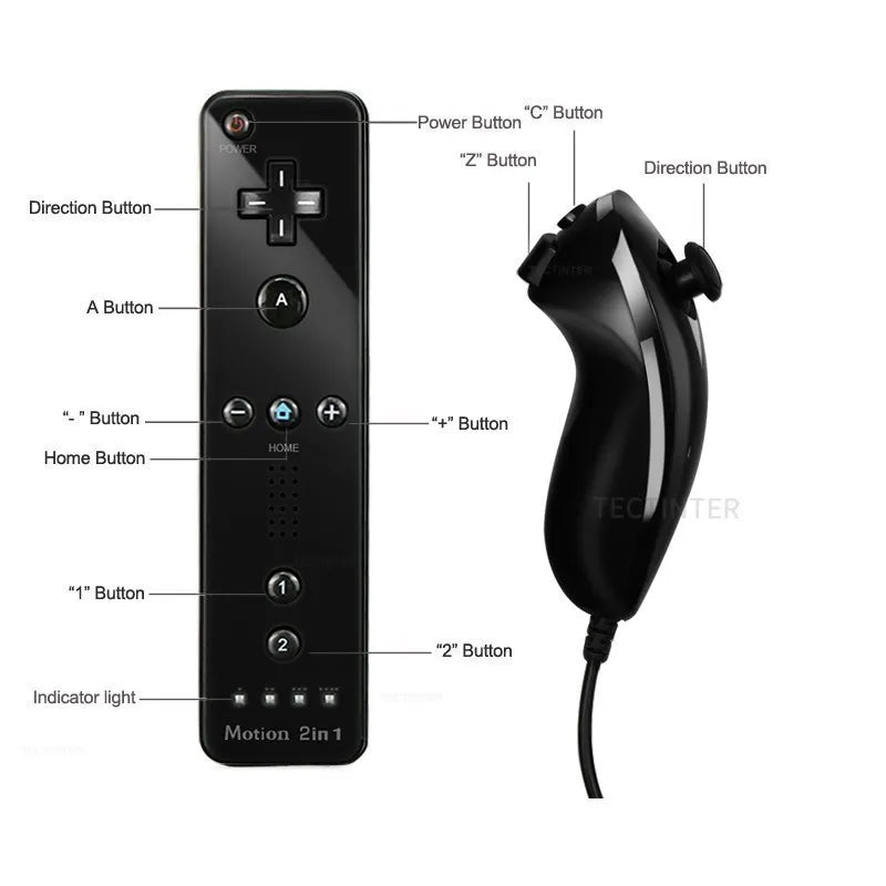 2 in 1 Wireless Bluetooth Remote Controller For Wii Wii U Controle Optional Motion Plus Gamepad Nunchuck Set With Silicone Case