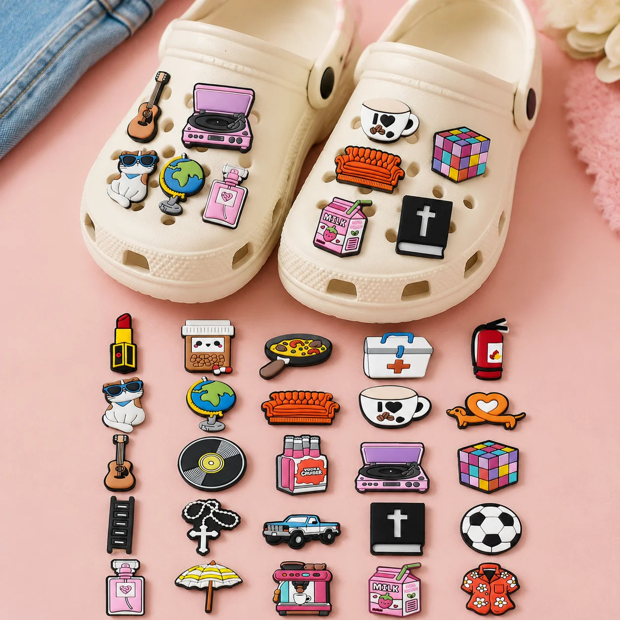 1/25PCS Retro Lifestyle & Pop Culture Shoe Charms Set DIY Decorative Pins Guitar Sofa Rubik Cube Clogs Accessories Fashion Gifts