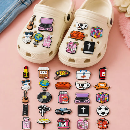 1/25PCS Retro Lifestyle & Pop Culture Shoe Charms Set DIY Decorative Pins Guitar Sofa Rubik Cube Clogs Accessories Fashion Gifts
