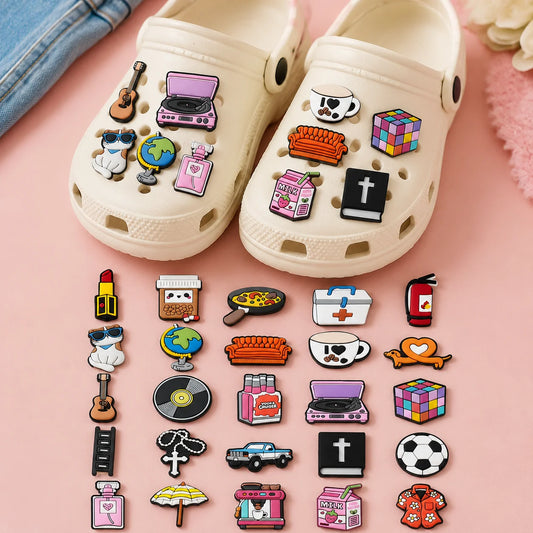 1/25PCS Retro Lifestyle & Pop Culture Shoe Charms Set DIY Decorative Pins Guitar Sofa Rubik Cube Clogs Accessories Fashion Gifts