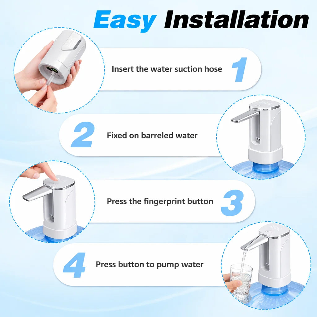 Foldable Electric Water Bottle Pump USB Rechargeable Automatic Dispenser Button Control Portable for Home Office Outdoor Travel