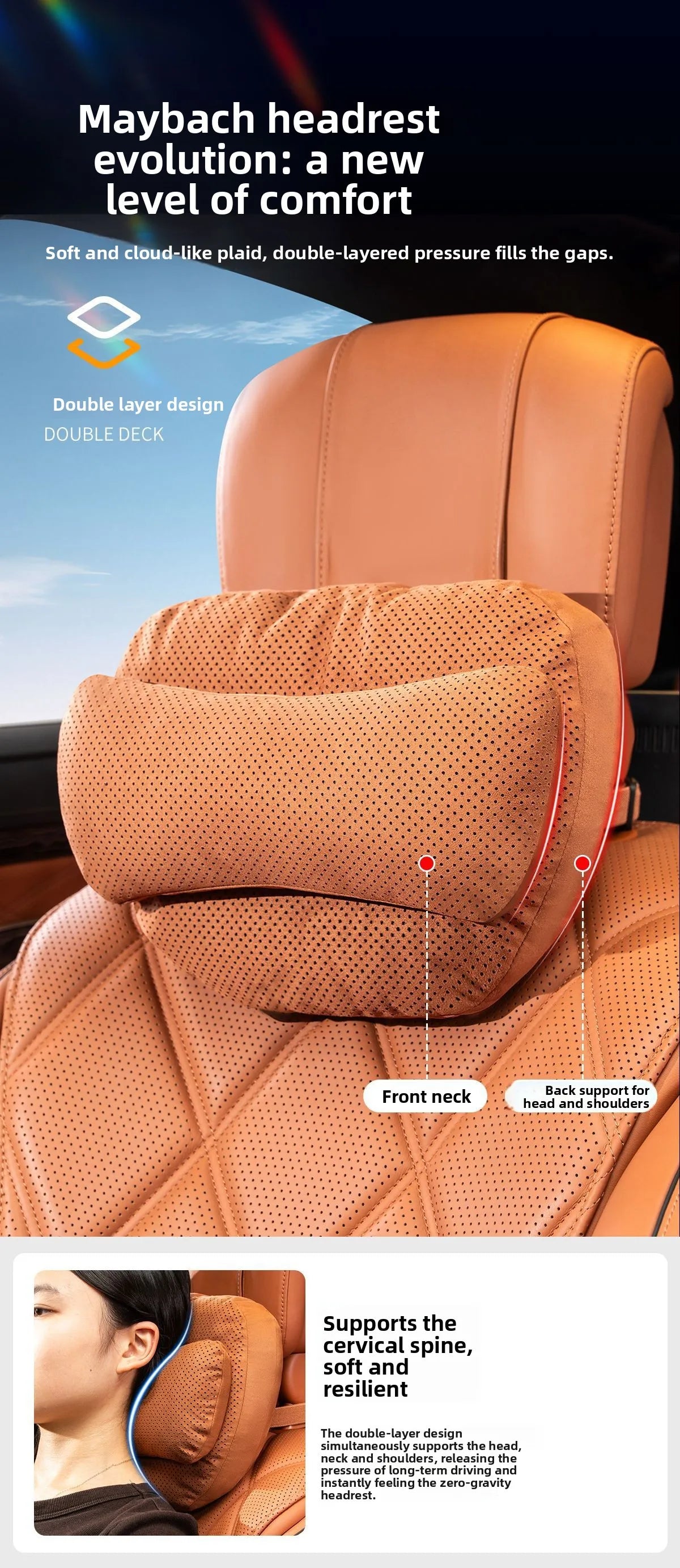 High Quality Universal SUV Car Headrest Cushion Car Seat Neck Pillow High-grade Leather Breathable Lumbar Support Car Pillow
