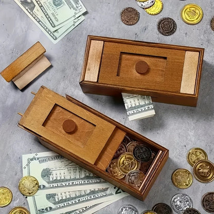 Wooden Puzzle Cash Box with Secret Comb-Adult Brain Teaser Gift for Christmas, Halloween, Thanksgiving and Birthday Surprise, Ca