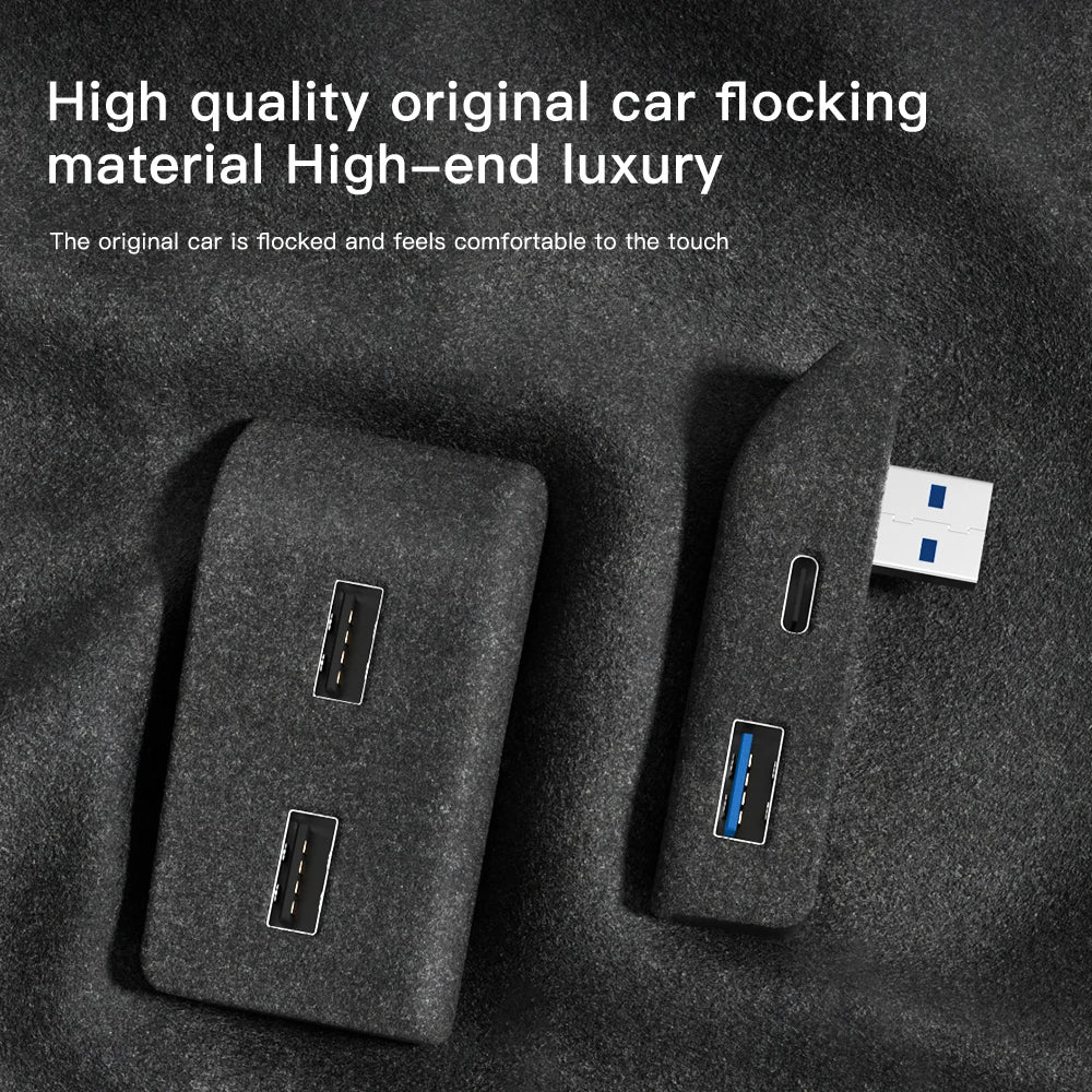 YZ Glove Box Docking Station For Tesla Model 3 Y Juniper Highland Quick Charger 4 USB Shunt Hub Flocking Adapter Powered Splitte