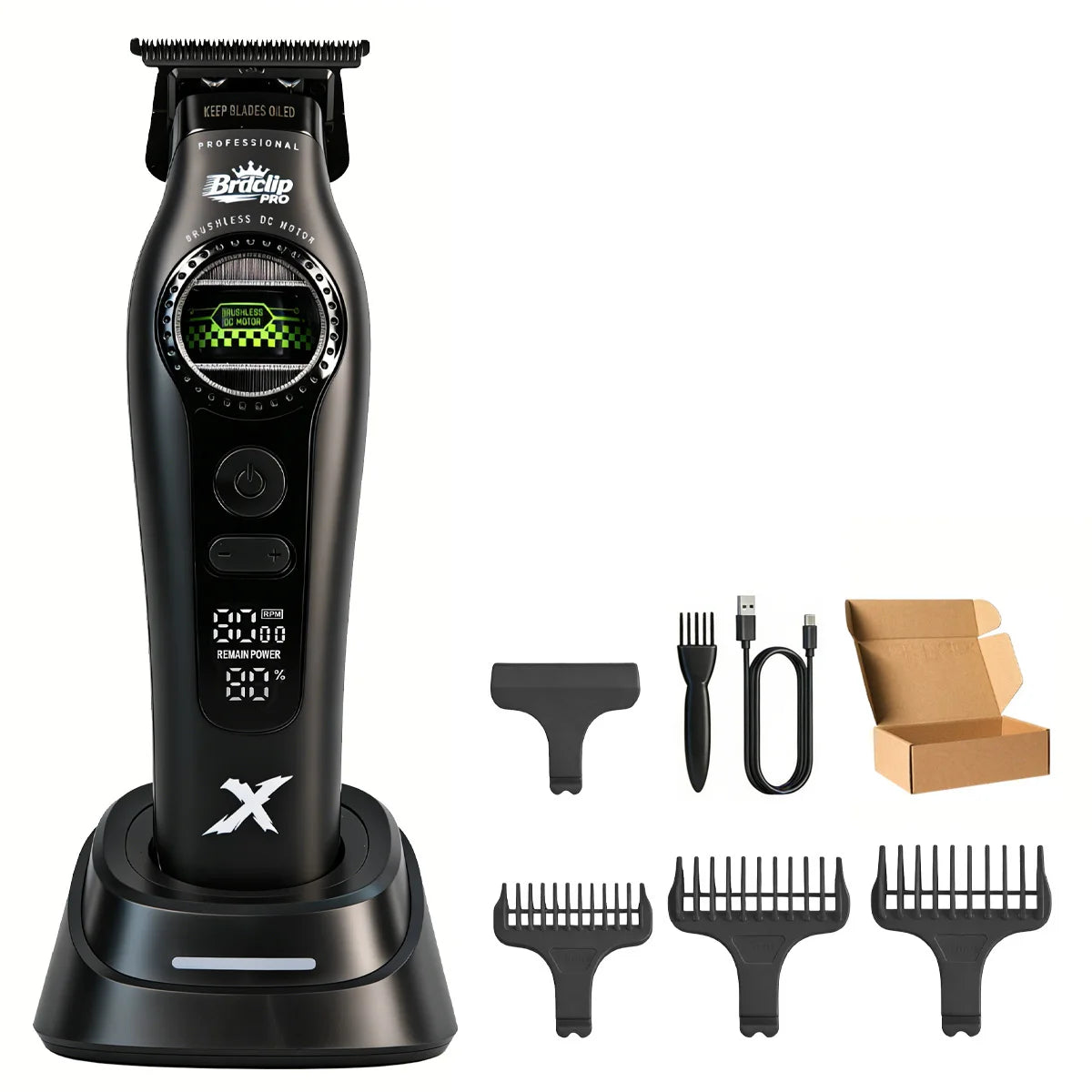 New BRDCLIP PRO Electric Hair Clipper Hair Trimmer Set Outer Rotor BLDC 6000-8000RPM Barber  Shop DLC Blade with Charge Dock