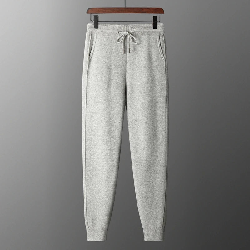 100% Merino Wool Men's Pants autumn and Winter Thickened High Waisted Small Leg Pants Casual Business Knitted Sweatpants Warm